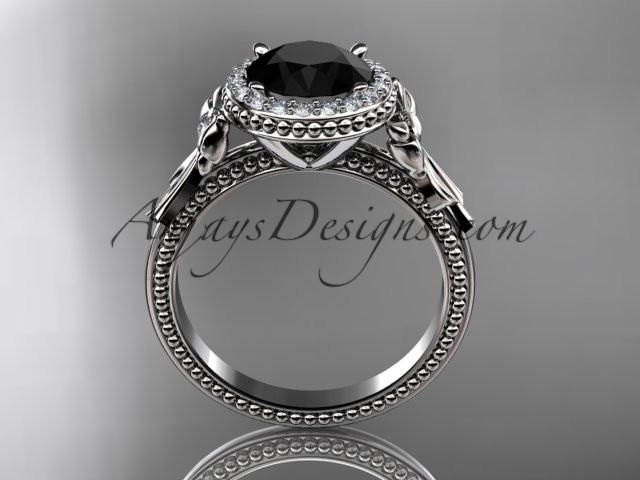 platinum diamond unique engagement ring, wedding ring with a Black Diamond center stone ADER157 - AnjaysDesigns