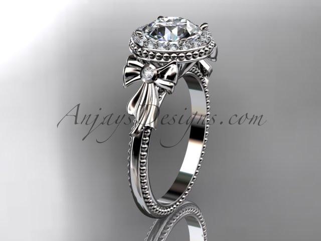 14kt white gold diamond unique engagement ring, wedding ring with a "Forever One" Moissanite center stone ADER157 - AnjaysDesigns