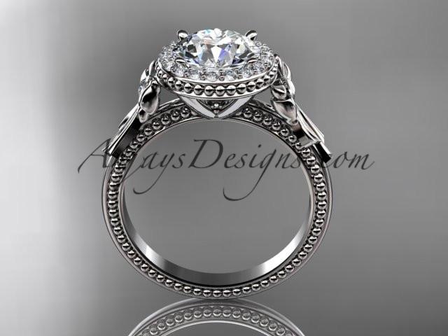 platinum diamond unique engagement ring, wedding ring with a "Forever One" Moissanite center stone ADER157 - AnjaysDesigns