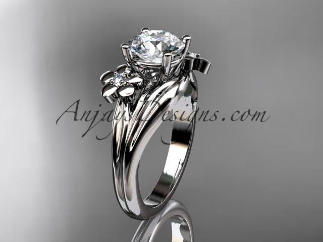 Platinum diamond leaf and vine wedding ring, engagement ring with a "Forever One" Moissanite center stone ADLR159 - AnjaysDesigns