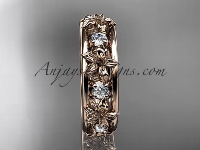14kt rose gold diamond leaf wedding ring,engagement ring, wedding band. ADLR160 nature inspired jewelry - AnjaysDesigns