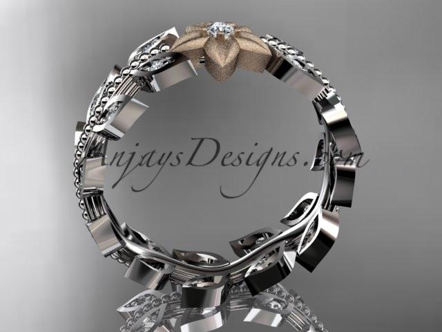 14kt two-tone gold diamond flower, leaf and vine wedding ring, engagement ring, wedding band ADLR161 - AnjaysDesigns