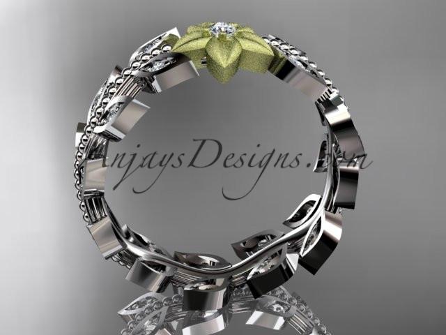 14kt two-tone gold diamond flower, leaf and vine wedding ring, engagement ring, wedding band ADLR161 - AnjaysDesigns
