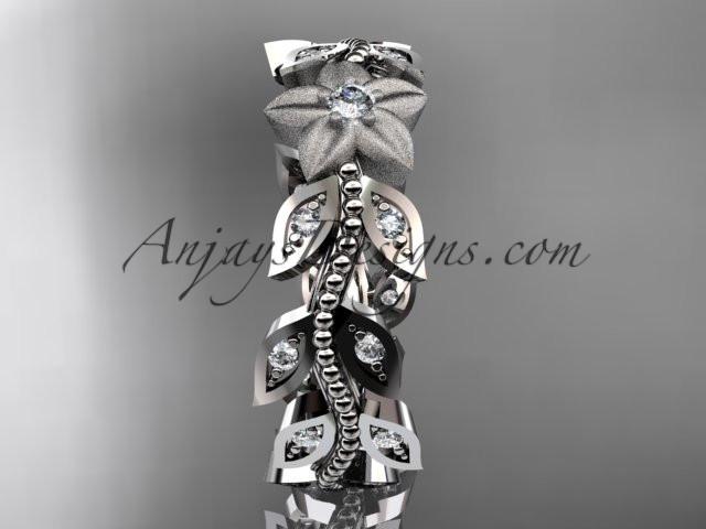 14kt white gold diamond flower, leaf and vine wedding ring, engagement ring,wedding band ADLR161 - AnjaysDesigns