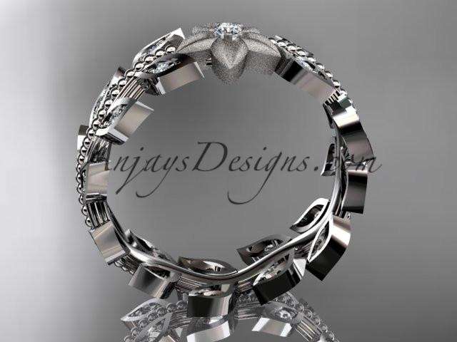 14kt white gold diamond flower, leaf and vine wedding ring, engagement ring,wedding band ADLR161 - AnjaysDesigns