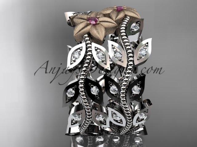 14kt two-tone gold diamond flower, leaf and vine wedding ring, engagement ring, wedding band ADLR162 - AnjaysDesigns