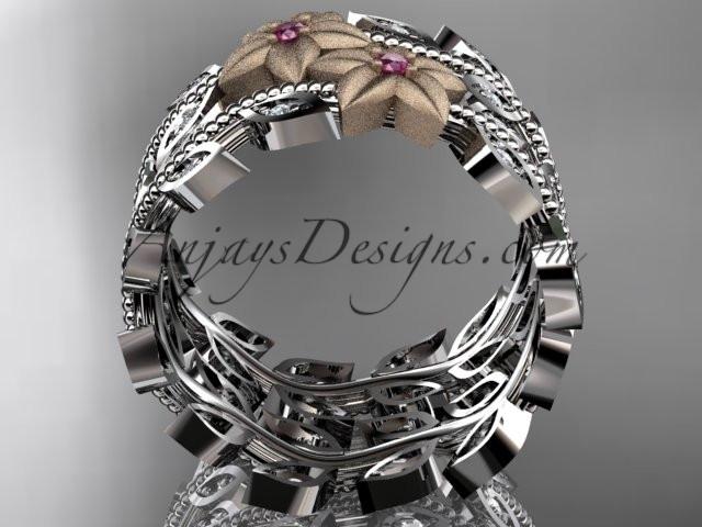 14kt two-tone gold diamond flower, leaf and vine wedding ring, engagement ring, wedding band ADLR162 - AnjaysDesigns