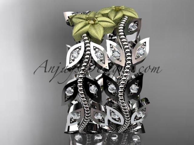 14kt two-tone gold diamond flower, leaf and vine wedding ring, engagement ring, wedding band ADLR162 - AnjaysDesigns