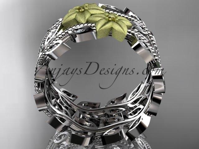 14kt two-tone gold diamond flower, leaf and vine wedding ring, engagement ring, wedding band ADLR162 - AnjaysDesigns