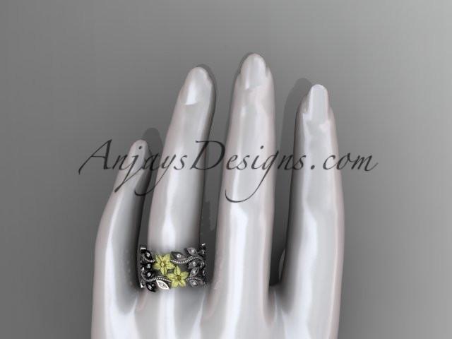14kt two-tone gold diamond flower, leaf and vine wedding ring, engagement ring, wedding band ADLR162 - AnjaysDesigns