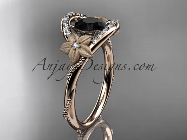 14kt rose gold diamond unique engagement ring with a Black Diamond center stone ADLR166 - AnjaysDesigns