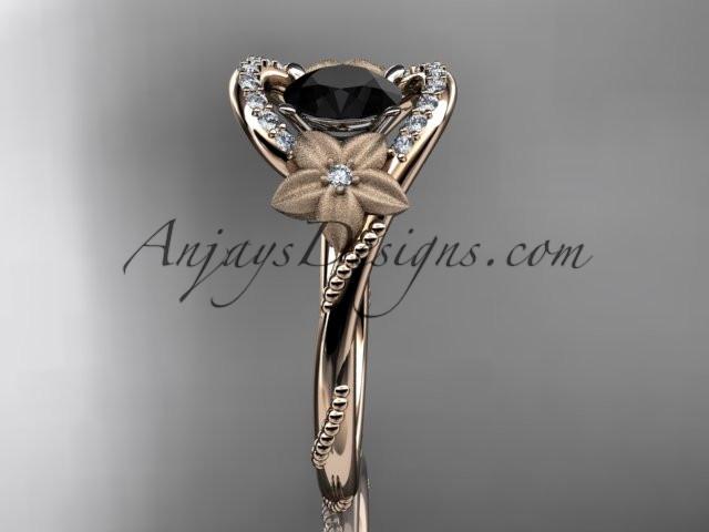 14kt rose gold diamond unique engagement ring with a Black Diamond center stone ADLR166 - AnjaysDesigns