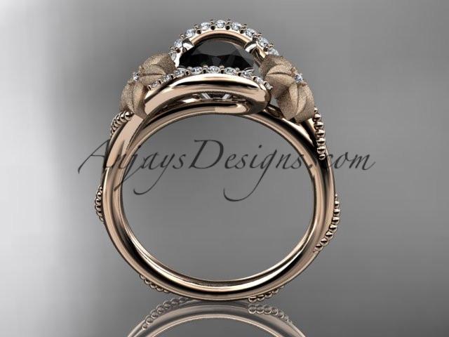14kt rose gold diamond unique engagement ring with a Black Diamond center stone ADLR166 - AnjaysDesigns