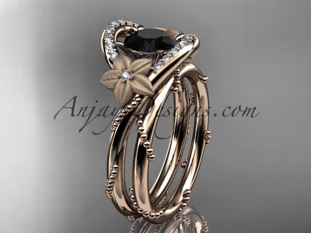 14kt rose gold diamond unique engagement set with a Black Diamond center stone ADLR166S - AnjaysDesigns