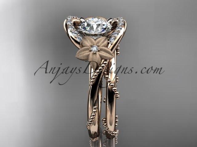 14kt rose gold diamond unique engagement set with a "Forever One" Moissanite center stone ADLR166S - AnjaysDesigns
