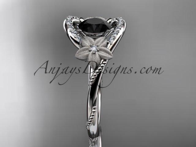 platinum diamond unique engagement ring with a Black Diamond center stone ADLR166 - AnjaysDesigns