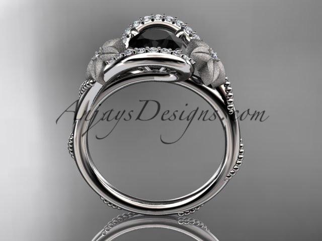 platinum diamond unique engagement ring with a Black Diamond center stone ADLR166 - AnjaysDesigns