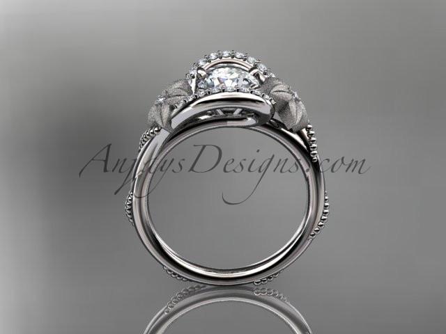 14kt white gold diamond unique engagement ring with a "Forever One" Moissanite center stone ADLR166 - AnjaysDesigns