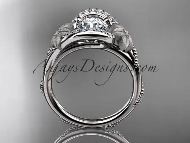 Platinum diamond unique engagement ring with a "Forever One" Moissanite center stone ADLR166 - AnjaysDesigns