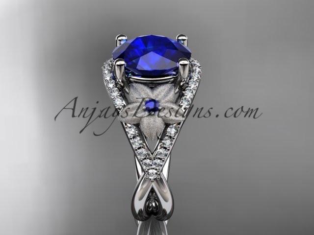 14kt white gold diamond floral engagement ring ADLR167 3.85ct blue Sapphire - AnjaysDesigns