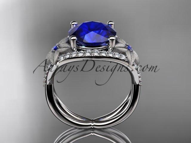 14kt white gold diamond floral engagement ring ADLR167 3.85ct blue Sapphire - AnjaysDesigns