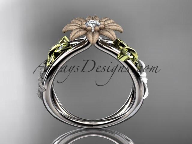 14kt tri color gold floral diamond unique engagement ring, wedding ring ADLR171 - AnjaysDesigns