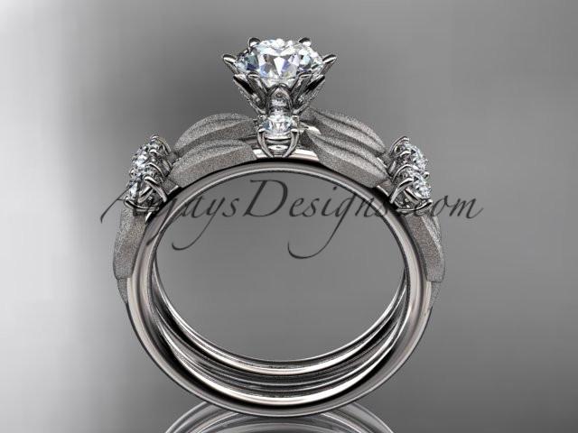 Platinum diamond unique leaf and vine engagement set, wedding set with a "Forever One" Moissanite center stone ADER177S - AnjaysDesigns