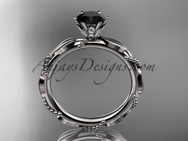 platinum diamond vine and leaf wedding ring with a Black Diamond center stone ADLR178 - AnjaysDesigns