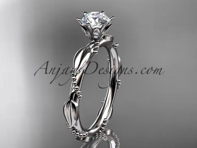 Platinum diamond vine and leaf wedding ring with a "Forever One" Moissanite center stone ADLR178 - AnjaysDesigns