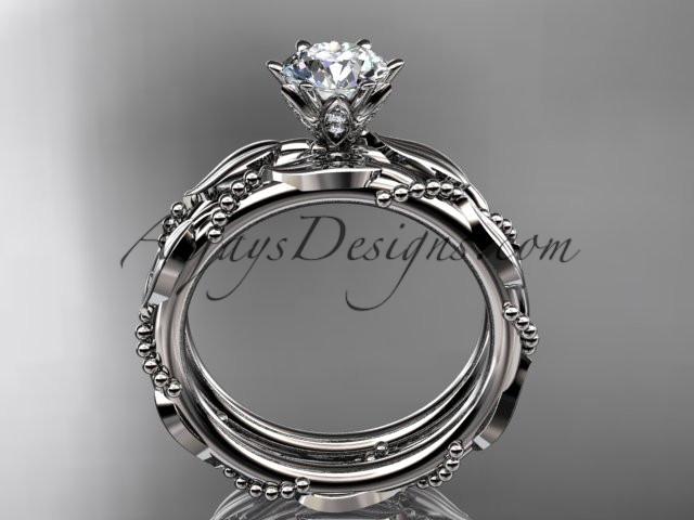 platinum diamond vine and leaf wedding ring, engagement set with a "Forever One" Moissanite center stone ADLR178S - AnjaysDesigns