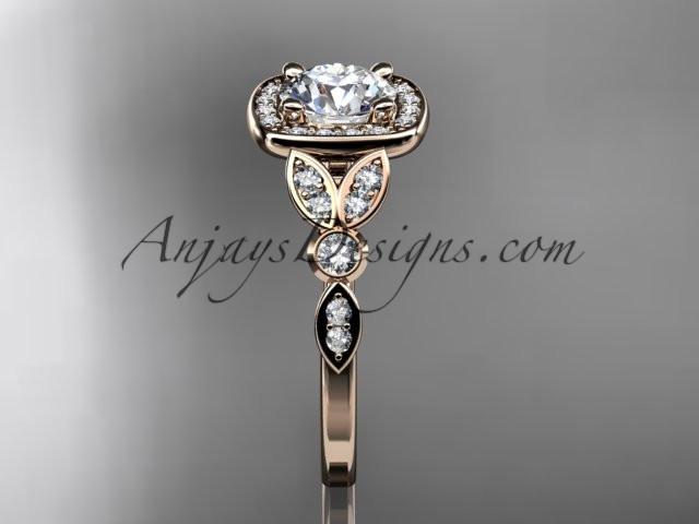 14kt rose gold diamond leaf and vine wedding ring, engagement ring ADLR179 - AnjaysDesigns