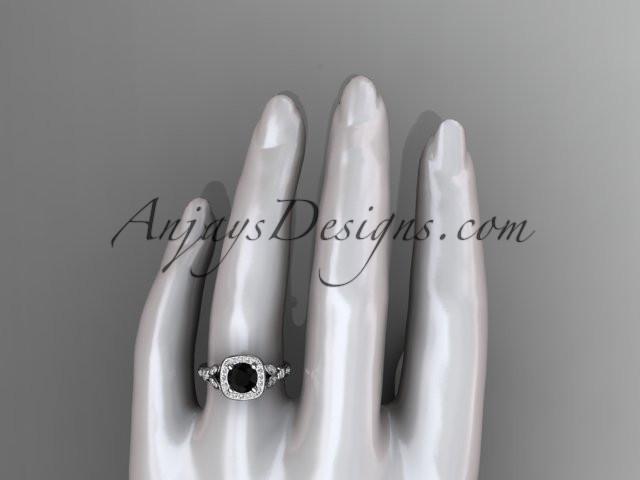 platinum diamond leaf and vine wedding ring, engagement ring with a Black Diamond center stone ADLR179 - AnjaysDesigns