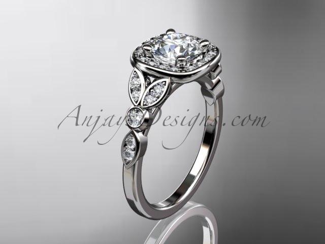 Platinum diamond leaf and vine wedding ring, engagement ring with a "Forever One" Moissanite center stone ADLR179 - AnjaysDesigns