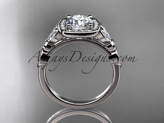 14kt white gold diamond leaf and vine wedding ring, engagement ring with a "Forever One" Moissanite center stone ADLR179 - AnjaysDesigns