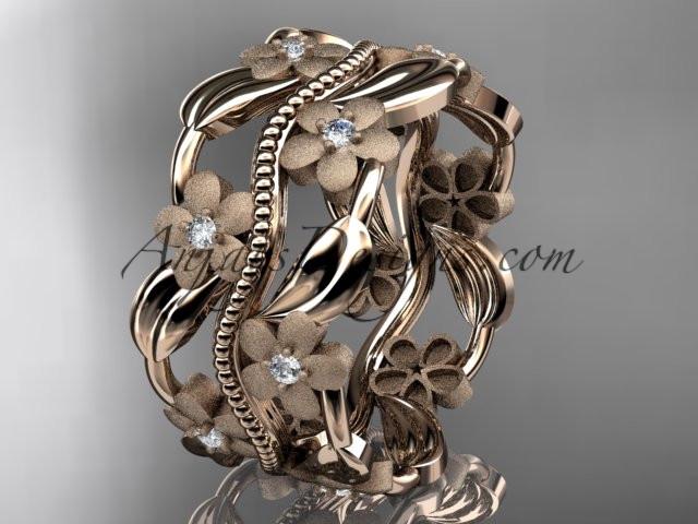14kt rose gold diamond leaf and vine wedding band, engagement ring ADLR188B - AnjaysDesigns