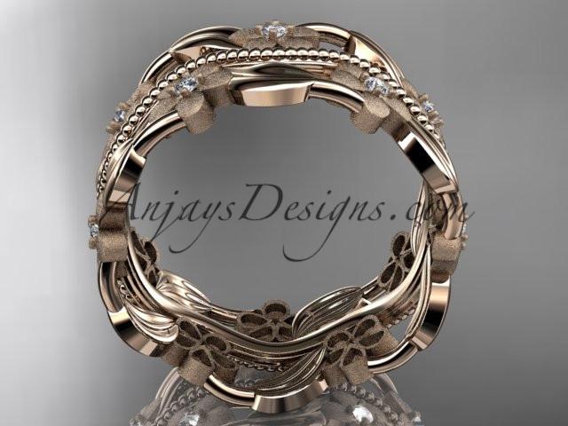 14kt rose gold diamond leaf and vine wedding band, engagement ring ADLR188B - AnjaysDesigns