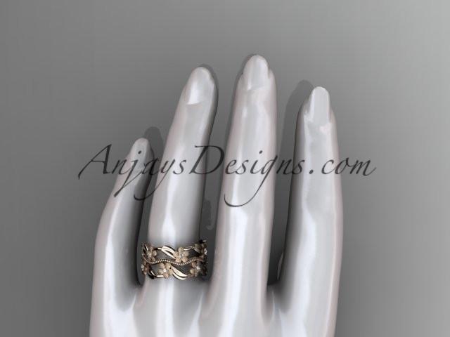 14kt rose gold diamond leaf and vine wedding band, engagement ring ADLR188B - AnjaysDesigns