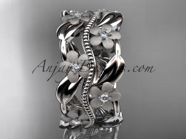 platinum diamond leaf and vine wedding band, engagement ring ADLR188B - AnjaysDesigns