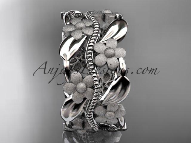 platinum leaf and vine wedding band, engagement ring ADLR188G - AnjaysDesigns