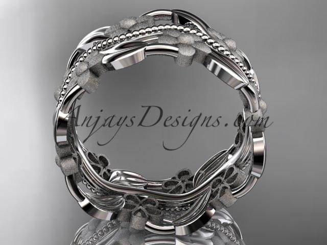platinum leaf and vine wedding band, engagement ring ADLR188G - AnjaysDesigns