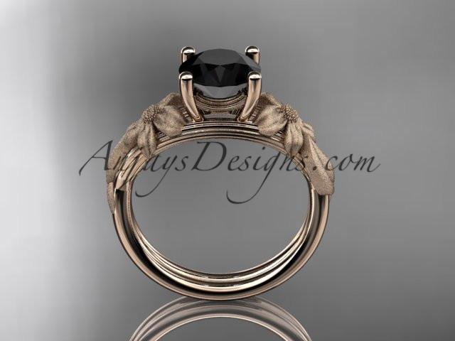14kt rose gold leaf and vine engagement ring with a Black Diamond center stone ADLR189 - AnjaysDesigns