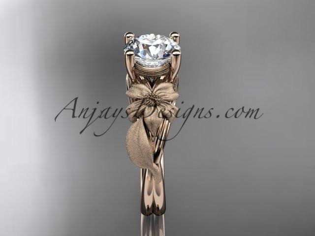 14kt rose gold leaf and vine engagement ring with a "Forever One" Moissanite center stone ADLR189 - AnjaysDesigns