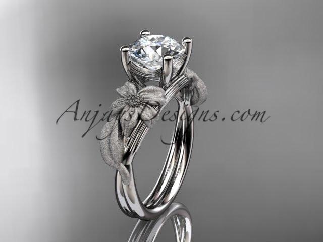 Platinum leaf and vine engagement ring with a "Forever One" Moissanite center stone ADLR189 - AnjaysDesigns
