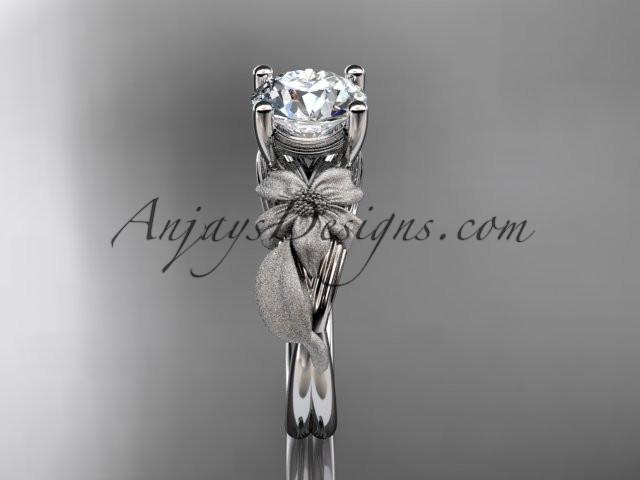 Platinum leaf and vine engagement ring with a "Forever One" Moissanite center stone ADLR189 - AnjaysDesigns