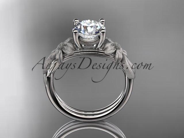 Platinum leaf and vine engagement ring with a "Forever One" Moissanite center stone ADLR189 - AnjaysDesigns
