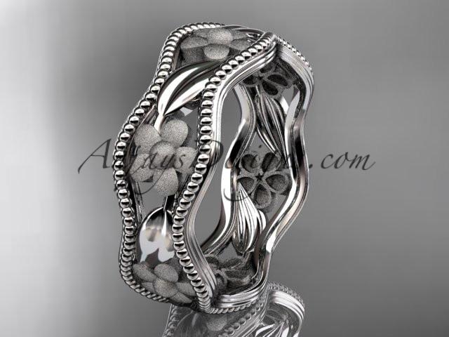 14k white gold flower wedding ring,engagement ring, wedding band. ADLR190G - AnjaysDesigns
