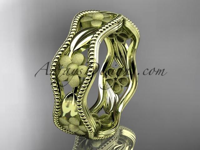 14k yellow gold flower wedding ring,engagement ring, wedding band. ADLR190G - AnjaysDesigns