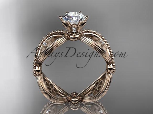 14kt rose gold diamond floral wedding ring, engagement ring with a "Forever One" Moissanite center stone ADLR192 - AnjaysDesigns