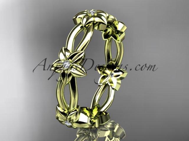 14k yellow gold diamond leaf,vine flower wedding ring,engagement ring ADLR19B - AnjaysDesigns