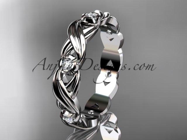 14kt white gold diamond leaf and vine wedding ring, engagement ring, wedding band.ADLR19. nature inspired jewelry - AnjaysDesigns